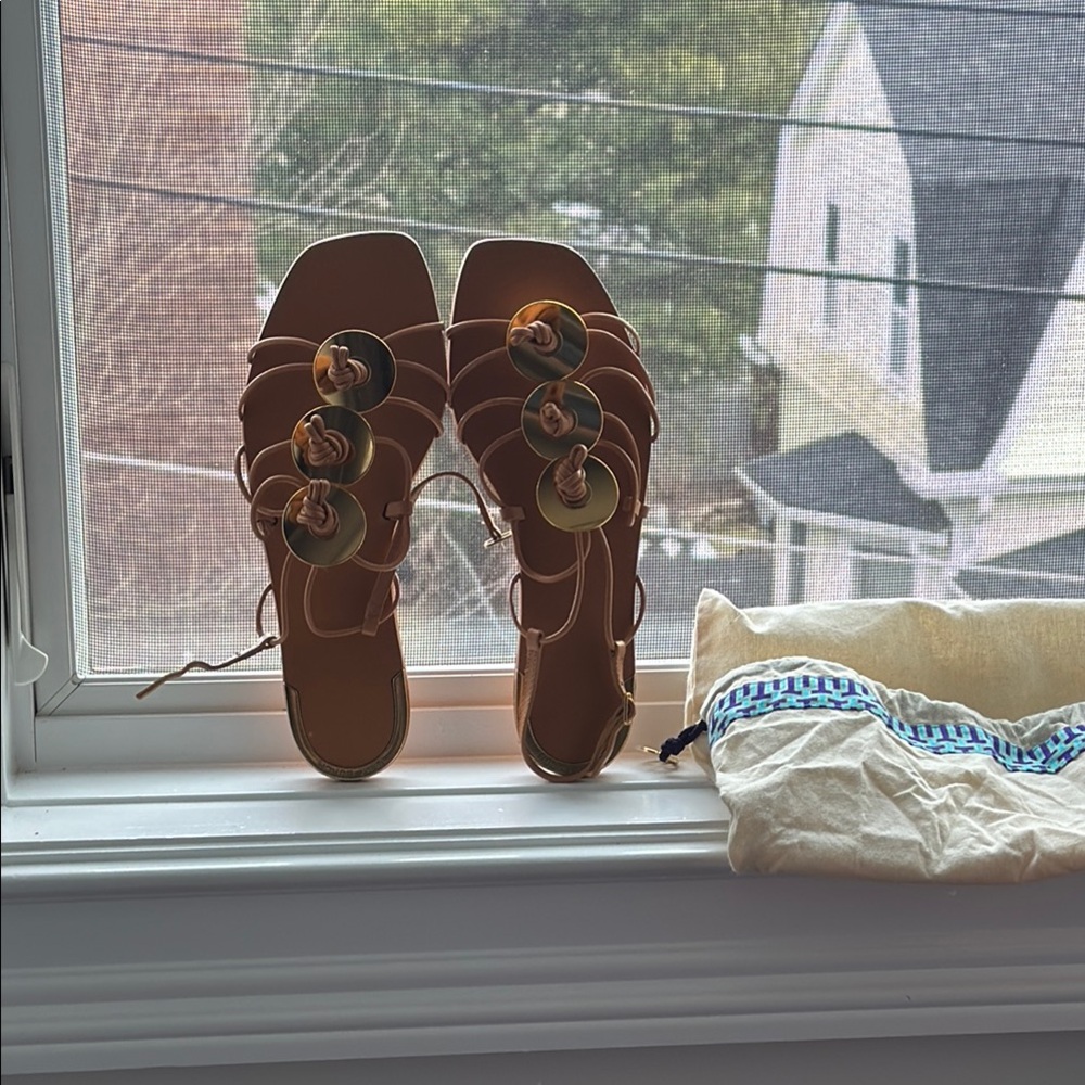 Tory Burch Brown Sandals with Gold Circles